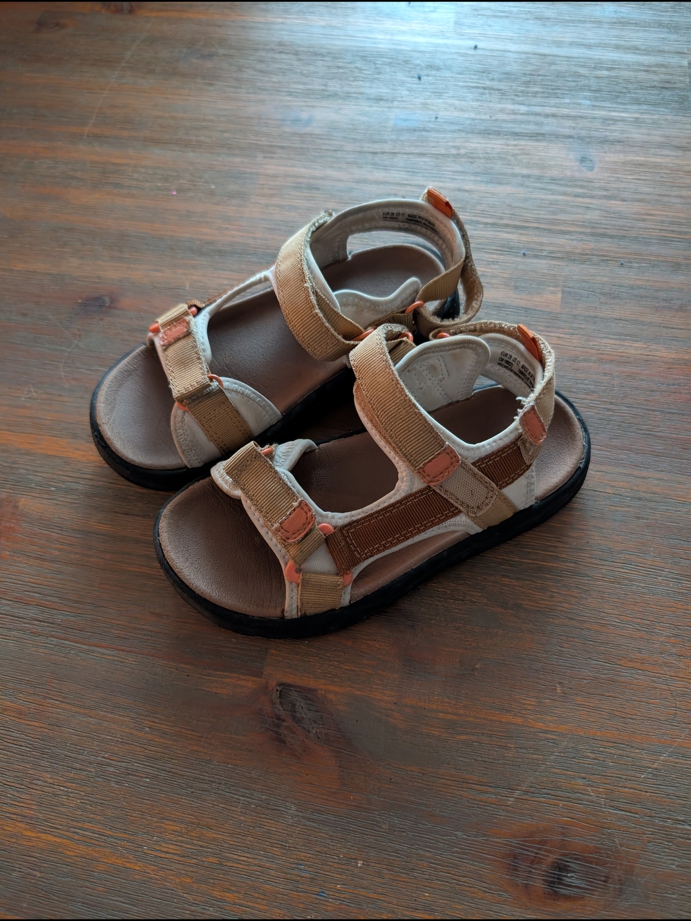 H&M Beige and Brown Kids Adjustable Strap Sandals with Orange Accents